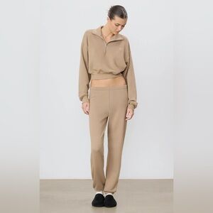 New Eterne cropped half zip sweatshirt and pants in taupe
